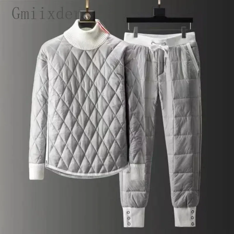 Mens Tracksuits Light Luxury Winter Turtleneck Pullover Cotton Coat Outdoor Padded Pants Coldfose Down Jacket Suit Par Twopiece Set 231216