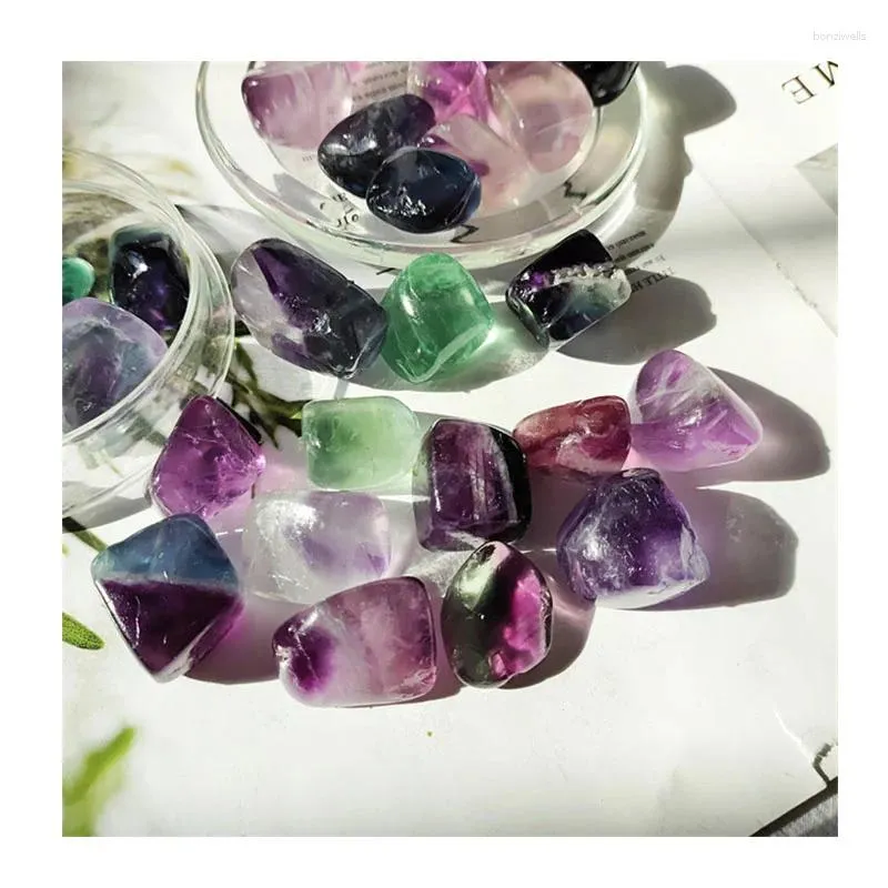 Dekorativa figurer Partihandel Naturlig regnbåge Fluorit Tumble Stone Crystal Gravels Healing Tumbled Stones for Meditation Decoration