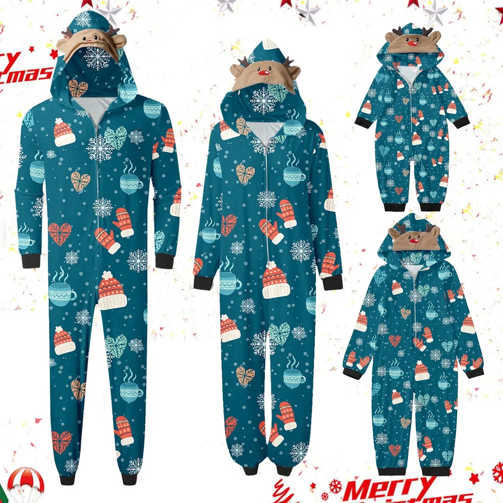 Famille correspondant tenues Noël Onesie mignon vacances renne imprimé pyjamas à capuche barboteuse vacances vêtements de nuit vêtements de nuit fête 231215