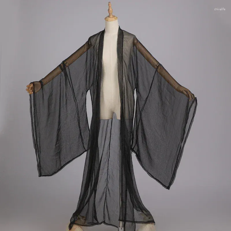 Stage Wear Chiffon Noir Hanfu Cape Fée Cardigan Chinois Vêtements Traditionnels Manteau Manches Larges Hommes Femmes Festival DNV16364