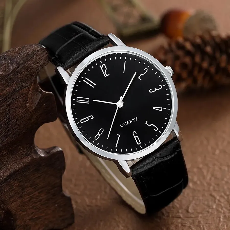 Horloges 5 stks Zwart Quartz Horloges Armband Mannen Business Casual Ronde Horloge Leven Boom PU Lederen Armbanden Sets 231216
