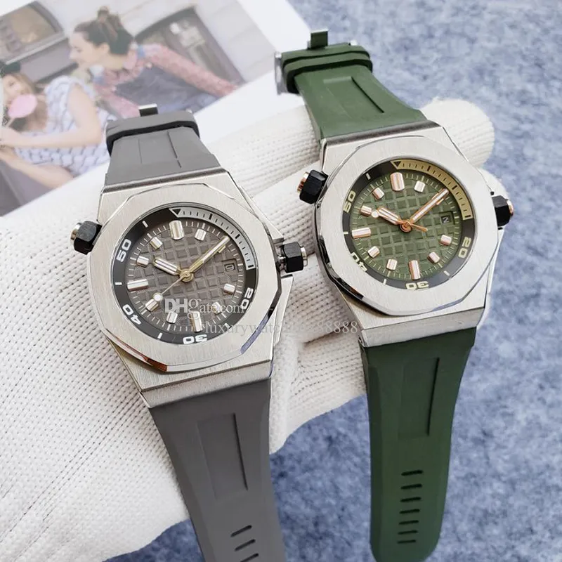 Luksusowy projektant zegarek mechaniczny 42 mm Automatyczny ruch szafirowy szklany 904L gumowy stal nierdzewna klamra z wodoodpornym zielonym dekoltem zegarek