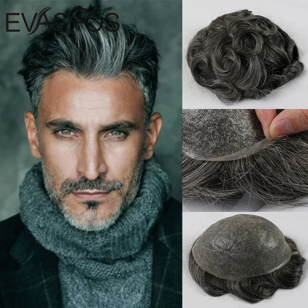 Syntetiska peruker Evasfos Mens Toupee Remy Hair Flap Vring 008mm Skin PU Bas Hypnos Wig Replacement System 231215