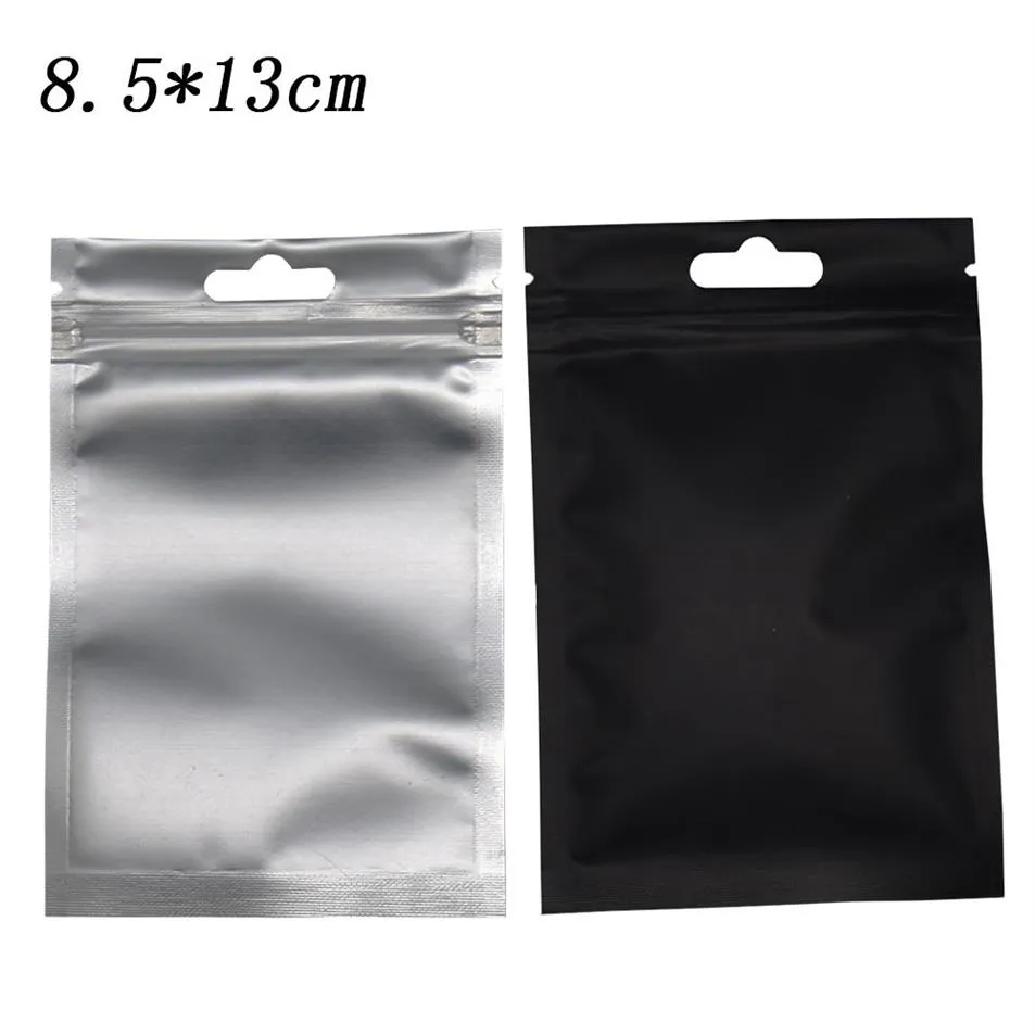 Sac d'emballage en plastique transparent Mylar noir mat, 8, 5, 13cm, sac d'emballage en aluminium thermoscellable, sac d'emballage supérieur à fermeture éclair, 100 pièces, lot3060