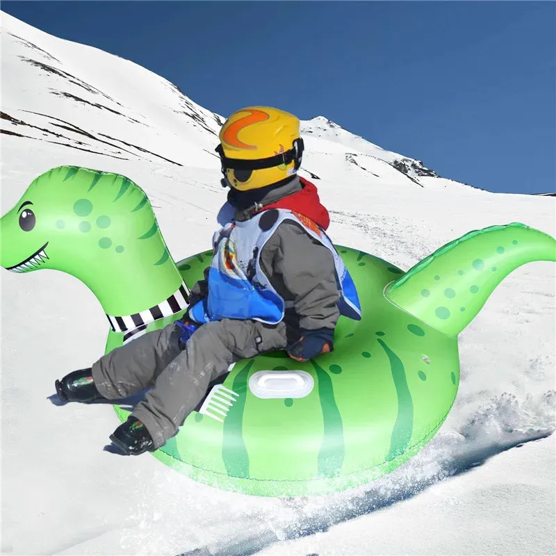 Sledding PVC Thickened Snow Skiing Sled Inflatable Drag Ring Dinosaur Ski Toy Adult Snowboard Round 231215