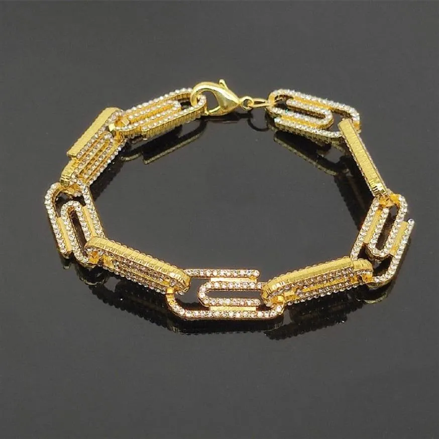 Bracelet de créateur de bijoux pour femmes, en acier inoxydable, chaînes d'amour, mauvais œil, charme entier Hip Hop, trombone 10mm, diamon240B