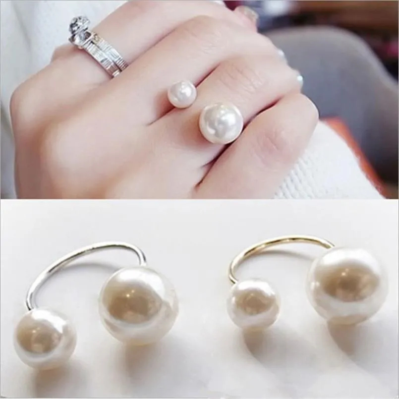 Nya ankomster Fashion Women's Ring Street Band Shoot Accessories Imitation Pearl Size Justerbar Ring Öppning Women JewelR2803