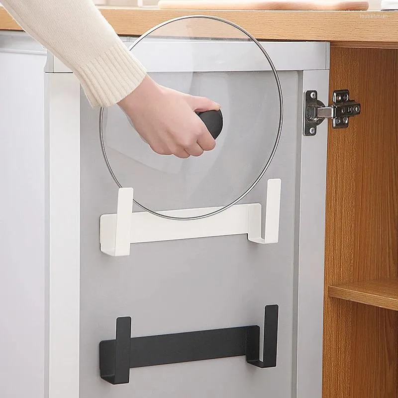 Contenitori e complementi per cucina 1PC Per Uso Domestico A Parete Coperchio Della Pentola Cremagliera Tagliere Supporto Del Basamento Senza Forare Ganci Pan Copertura Dell'organizzatore Scaffale