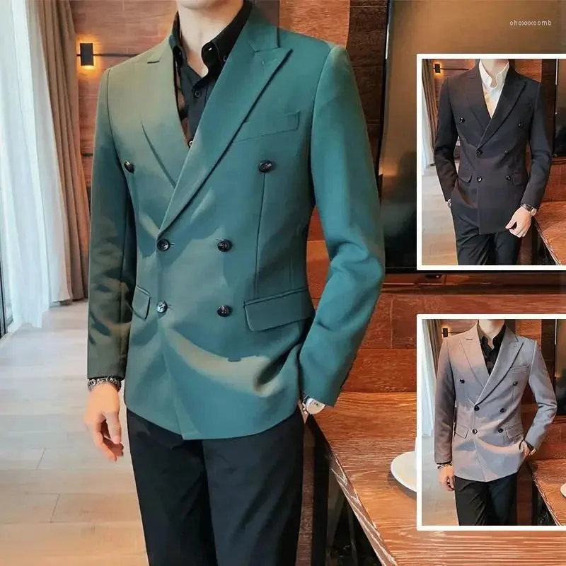 Men's Suits 2023 Spring Autumn Double Breasted Blazer Coats Male Notch Lapel Solid Overcoats Men Business Formal Jackets I424