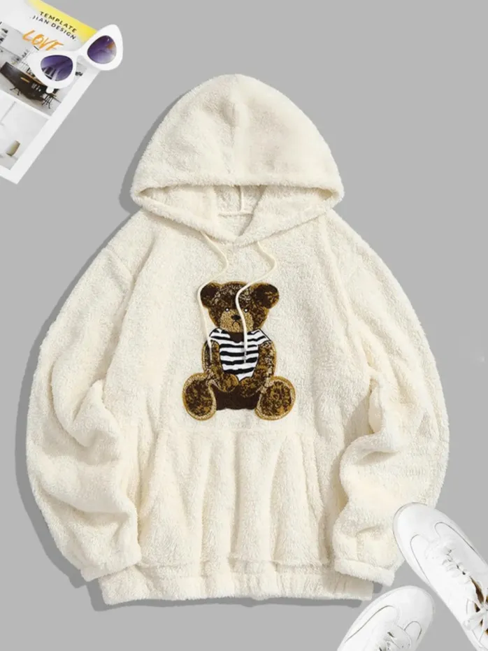 Teddy bear embroidered hoodie hotsell