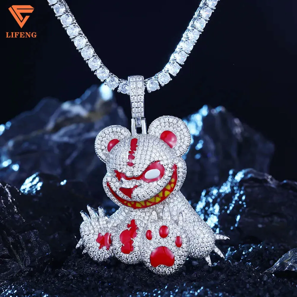 Joyería de moda personalizada, nuevo diseño, Sterling Sier VVS Moissanite Hiphop Iced Out, colgante de oso enojado de dibujos animados con collar