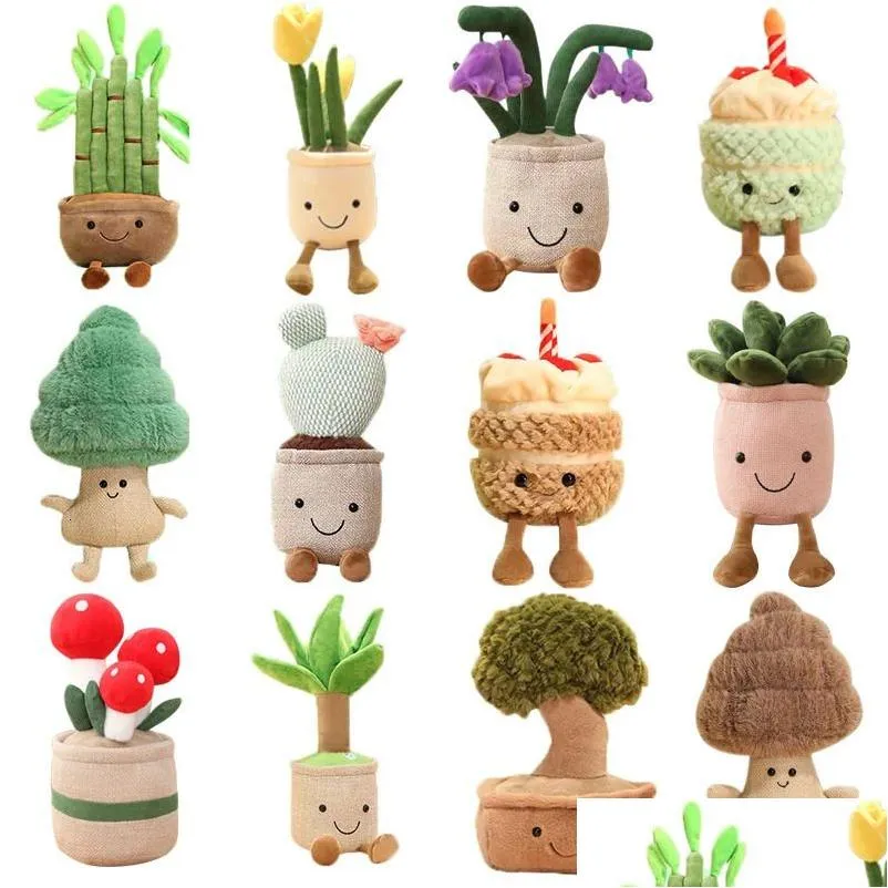 Bonecas Jellycats Recheadas Plantas de Pelúcia Lifelike Vaso Planta Boneca Succent Pine Tree Bolo Bambu Cactus Travesseiro Almofada Brinquedo Decoração 231122 Othkw