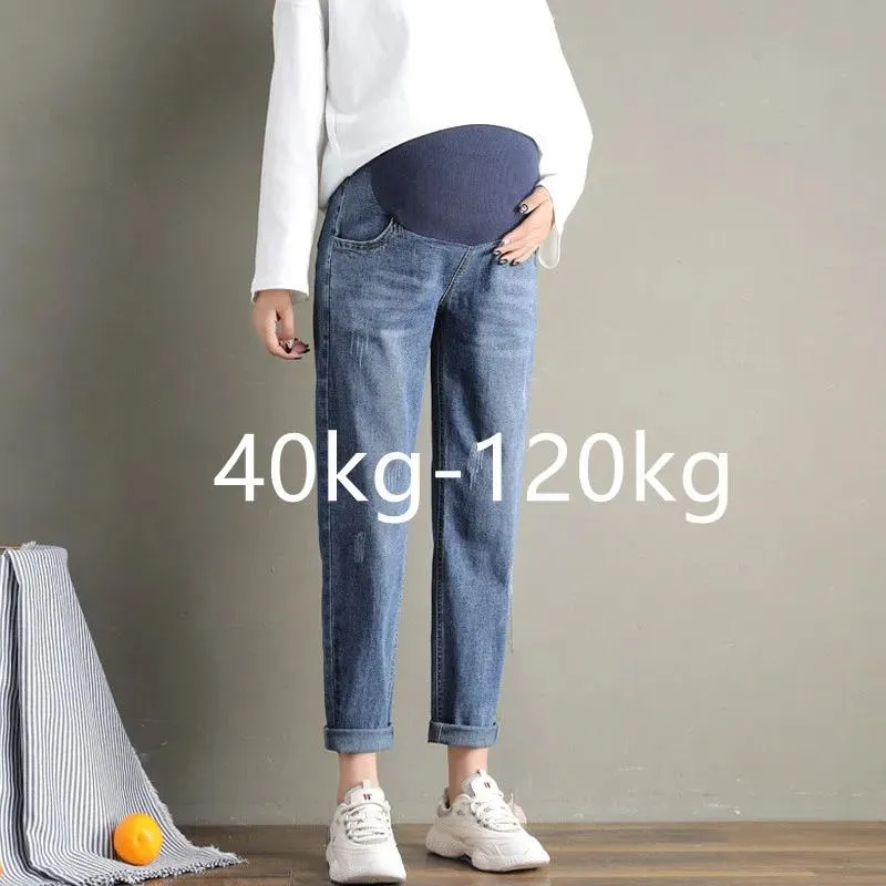 Jeans Plus Large Size Pregnant Pants Pregnancy High Waist Maternity Trousers Loose Denim Jeans Women Fat Clothes Plus Velvet Thicken