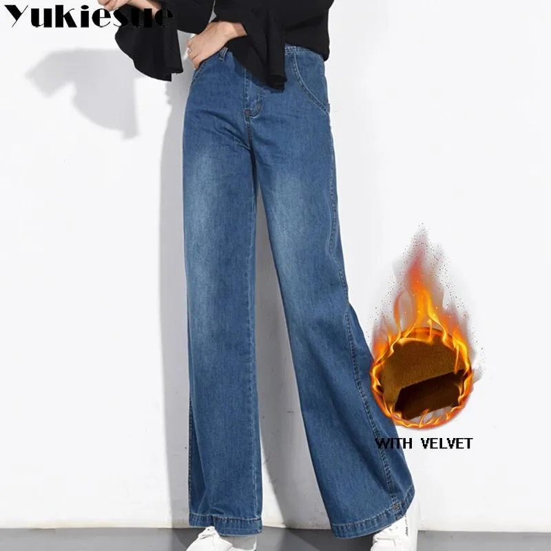 Jean Vintage jean pour Femme pantalon hiver chaud polaire ample jambe large Femme jean Femme vetement pantalon droit taille haute