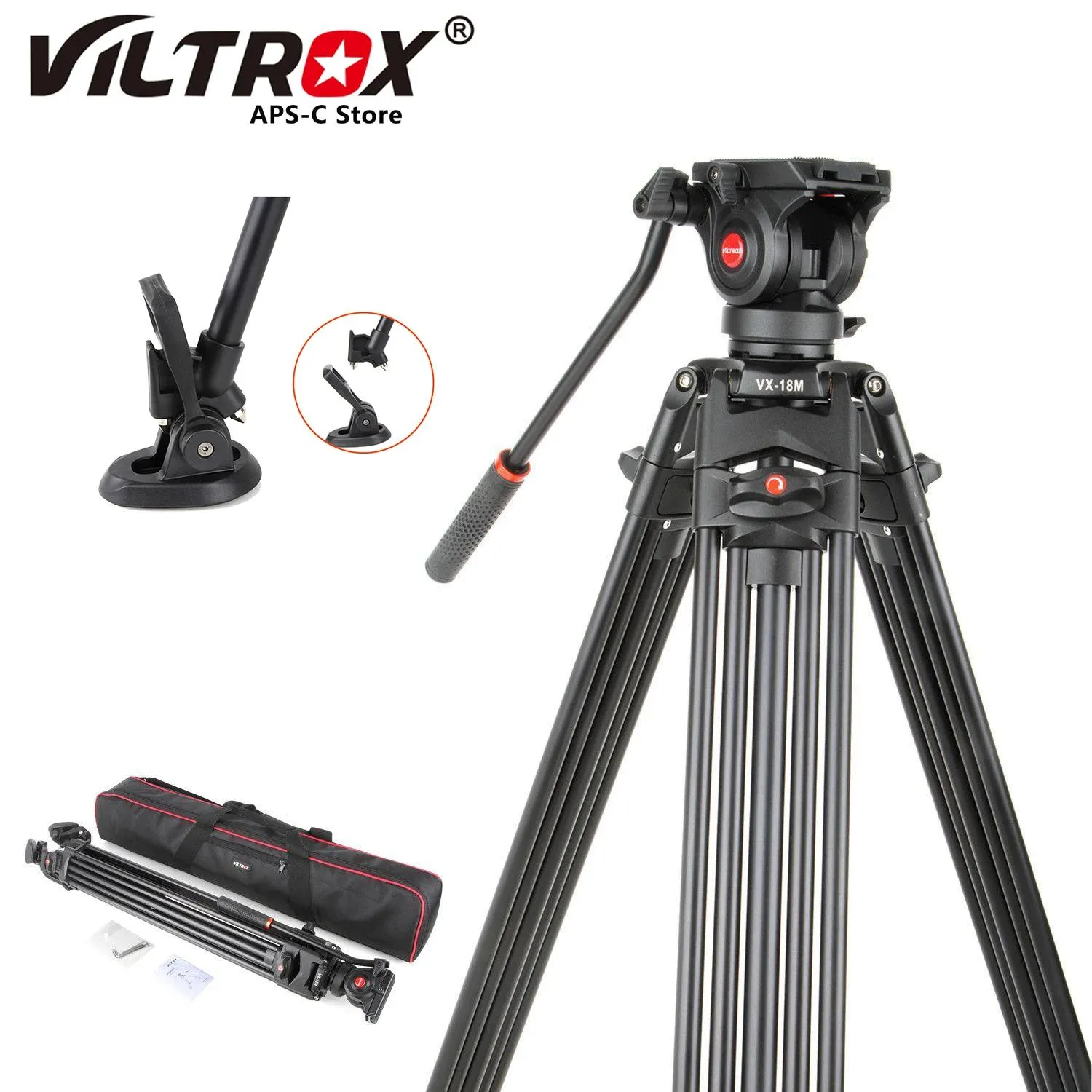Accessori Viltrox VX18M Treppiede professionale da 188 cm Treppiede video portatile antiscivolo in alluminio resistente Testa fluida per videocamera DV