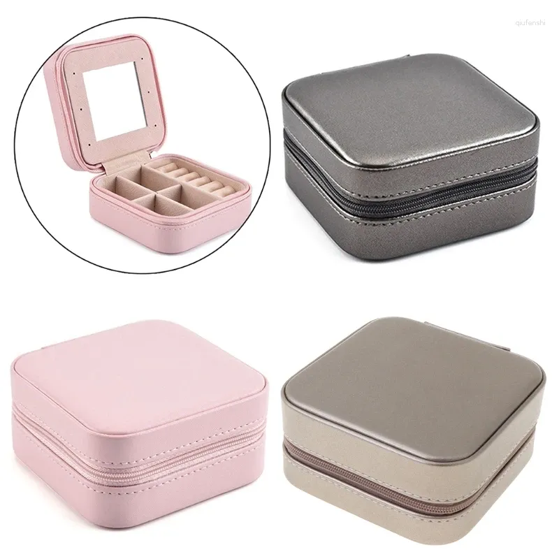 Sieradenzakjes Portable Travel Leather Box Display Oorbellen Ring Ketting Sieraden Rits Opslag Voor Case Dames Meisjes Geschenken