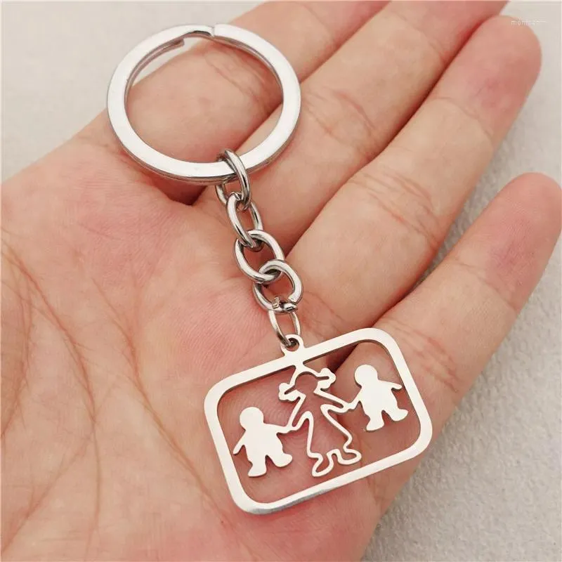 Porte-clés 12 pièces maman et 2 fils pendentif charme en acier inoxydable porte-clés maman enfants fils porte-clés à la mode famille mère bijoux