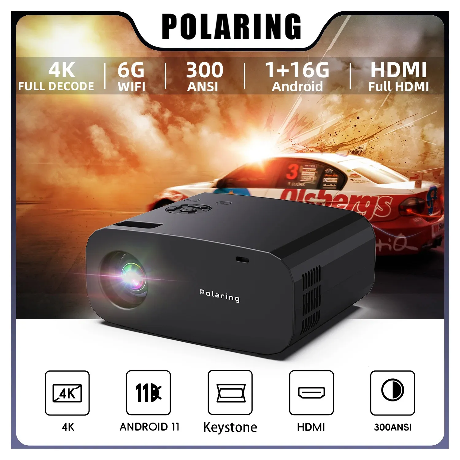 Projecteurs Polaring P7 Pro 16G 1080P projecteur Android 4K projeteur double 6G Wifi BT 300Ansi cinéma maison Keystone Proyector 231215