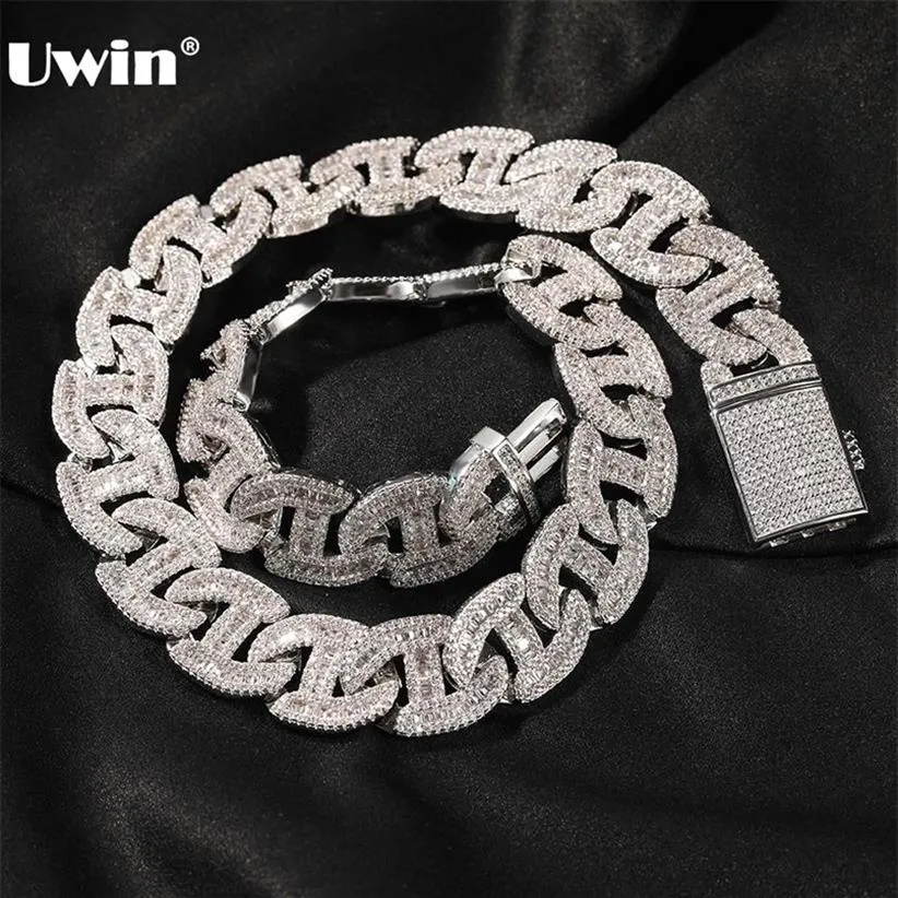 Uwin 17mm pesado miami baguette zircon colares para homens gelado para fora cubana link corrente aaa cz prong configuração colares hip hop jóias 2209y