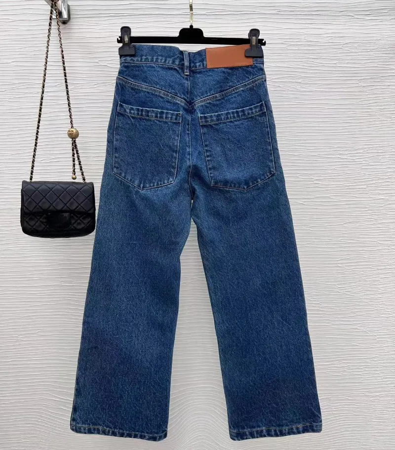 Trendiga varumärke kvinnors jeans klassiska tryckt logotyp casual lösa jeans raka benbyxor