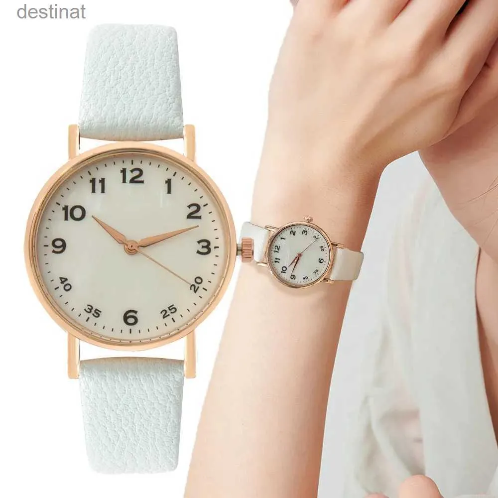 Kvinnors klockor Fashion Ladies Brand Watches Simple Round Digital Hand Women Quartz Watch Casual Leather Strap Clock Gift Wristwatchesl231216