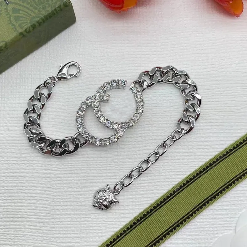 Sparkly Rhinestone Letter Bracelet Tiger Head Adjustable Chain Bracelet Gift for Love Fashion Jewelry