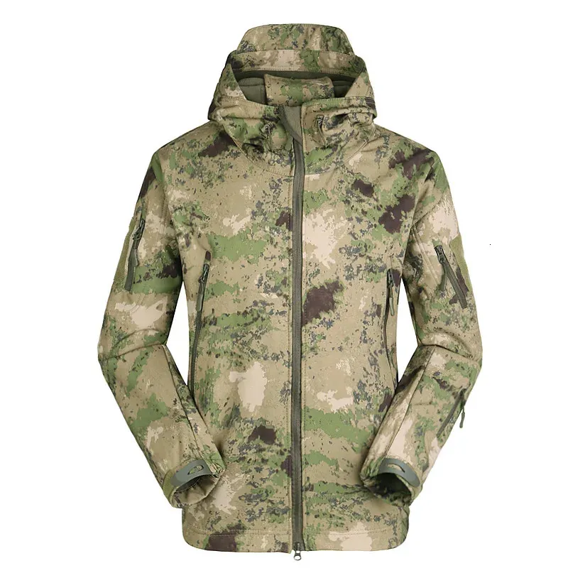 Jaktjackor utomhus pro man militär taktisk vandring jacka lurker shark hud softshell v5 utomhus jaktrock huva armé camo yttre kläder 231215