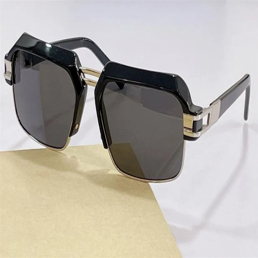 Vintage 6020 Square Solglasögon Silver Black Grey Lens Glasögon Fashion Accessories Solglasögon för män UV400 -skyddsglasögon med252J