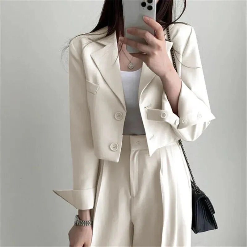 Kvinnors blazers liten jacka kvinnor kort kappa temperament pendling set vår höst elegant kostym chic byxor kostymer kontor blazer femme 231216