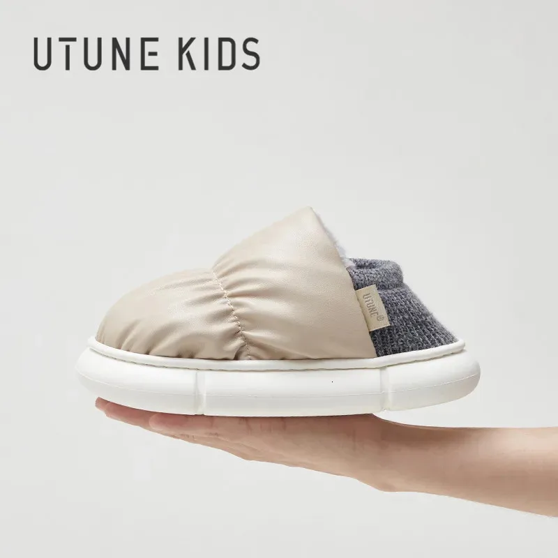 Slipper UTUNE Kids Toast Kapcieczki dla dziewcząt Dziewczęce Zima Dzieci Buty Boys Pu ciepły pluszowy obcas z pośpiechu