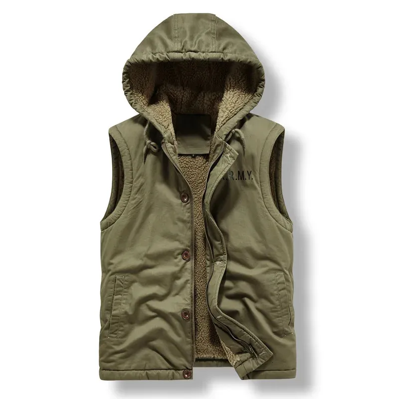 Chaquetas de caza N1 Chaqueta sin mangas para hombre de invierno Chaleco de lana para hombre Descarga cálida Militar Muchos bolsillos Abrigo táctico Chaqueta masculina Talla grande 4XL 231215