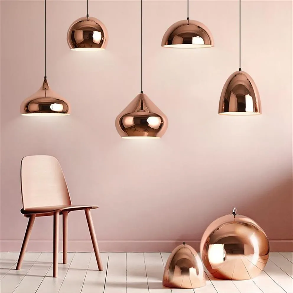 E27 Rose Gold Pendant Light moderne Creative Hanging Lampe électroplasage Mirror Pendant Lamp pour salle à manger Restaurant Bar Cafe326S