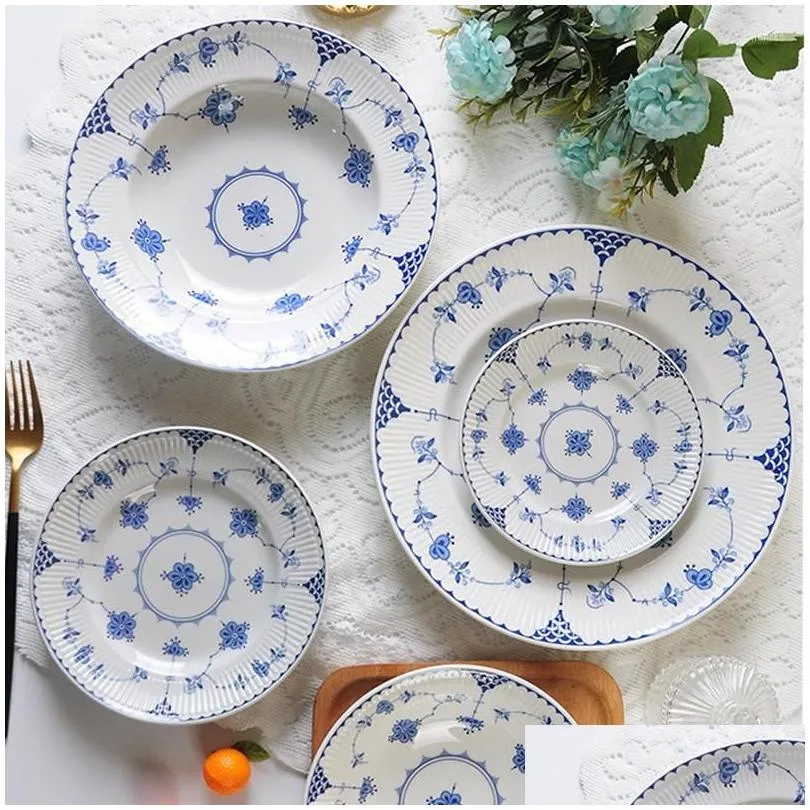 Plats Assiettes de haute qualité Blue Tanggrass sous-glaçure Vaisselle en céramique Steak Plate Plate Drop Livraison Maison Jardin Cuisine Bar à manger D Dhbke