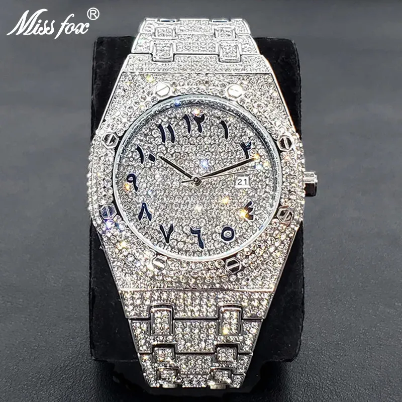 기타 시계 럭셔리 풀 다이아몬드를위한 고급 다이아몬드 최고 브랜드 힙합 아이스 아랍 번호 시계 패션 스틸 방수 시계 드롭 231216