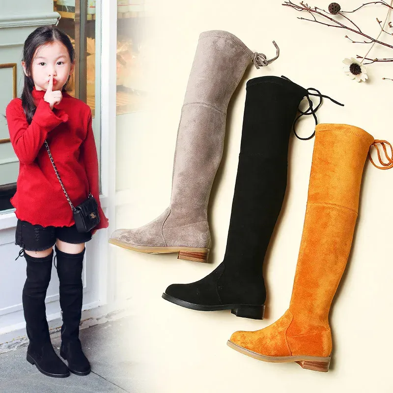 膝の女の子の靴を越えて子供のブーツファッション秋と冬のプリンセスガール231216