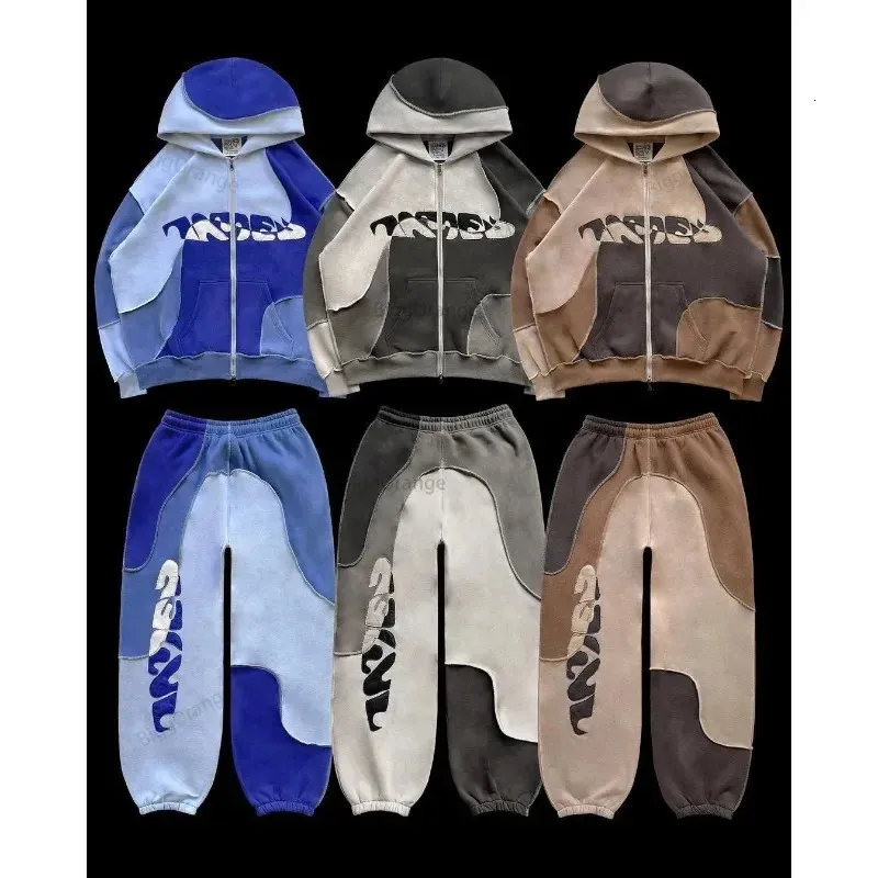Heren trainingspakken Herfst en winter sweatshirt broek pak voor koppels straat splitsen bedrukte hoodie met lange mouwen casual rits jas top 231216