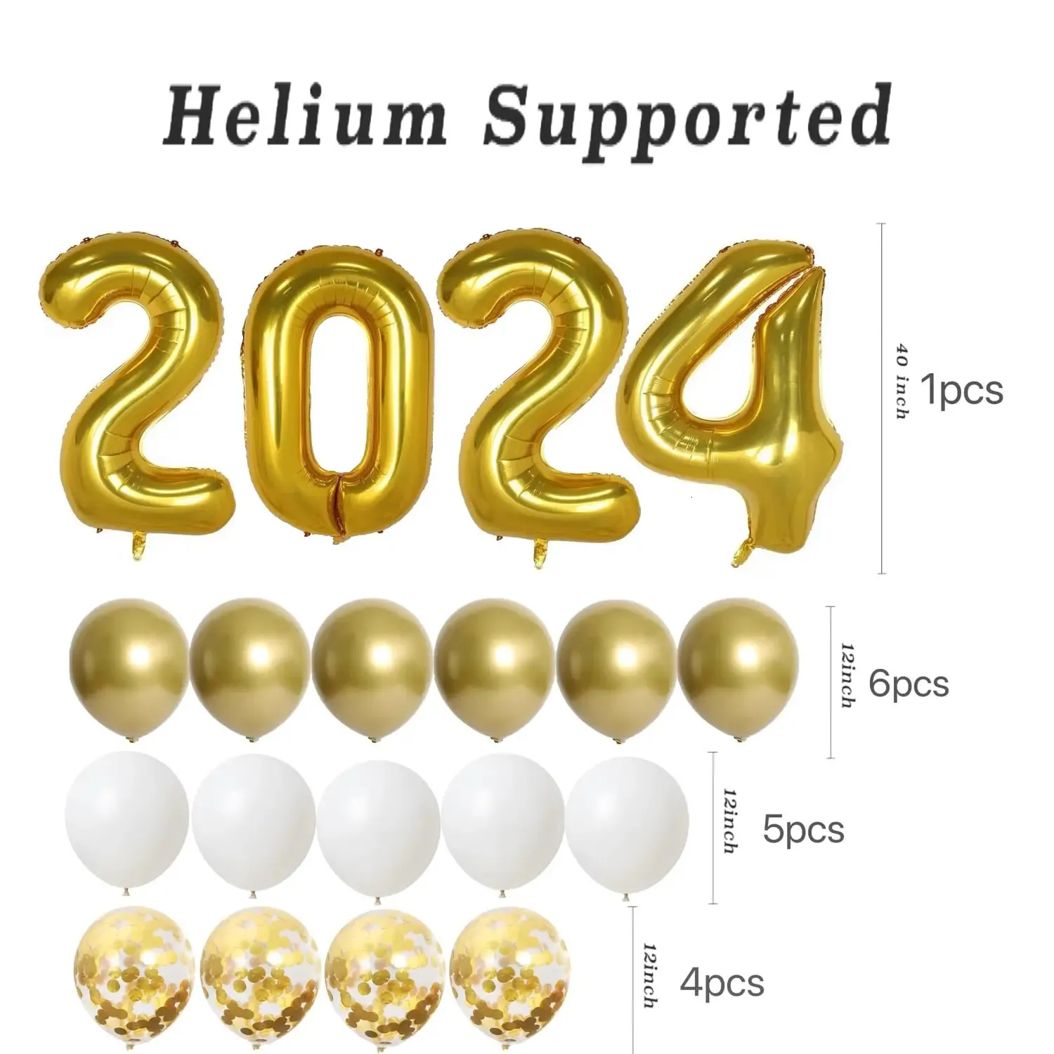 2024 Balloons Gold 40in Digit Helium Balloons 2024 Number Foil