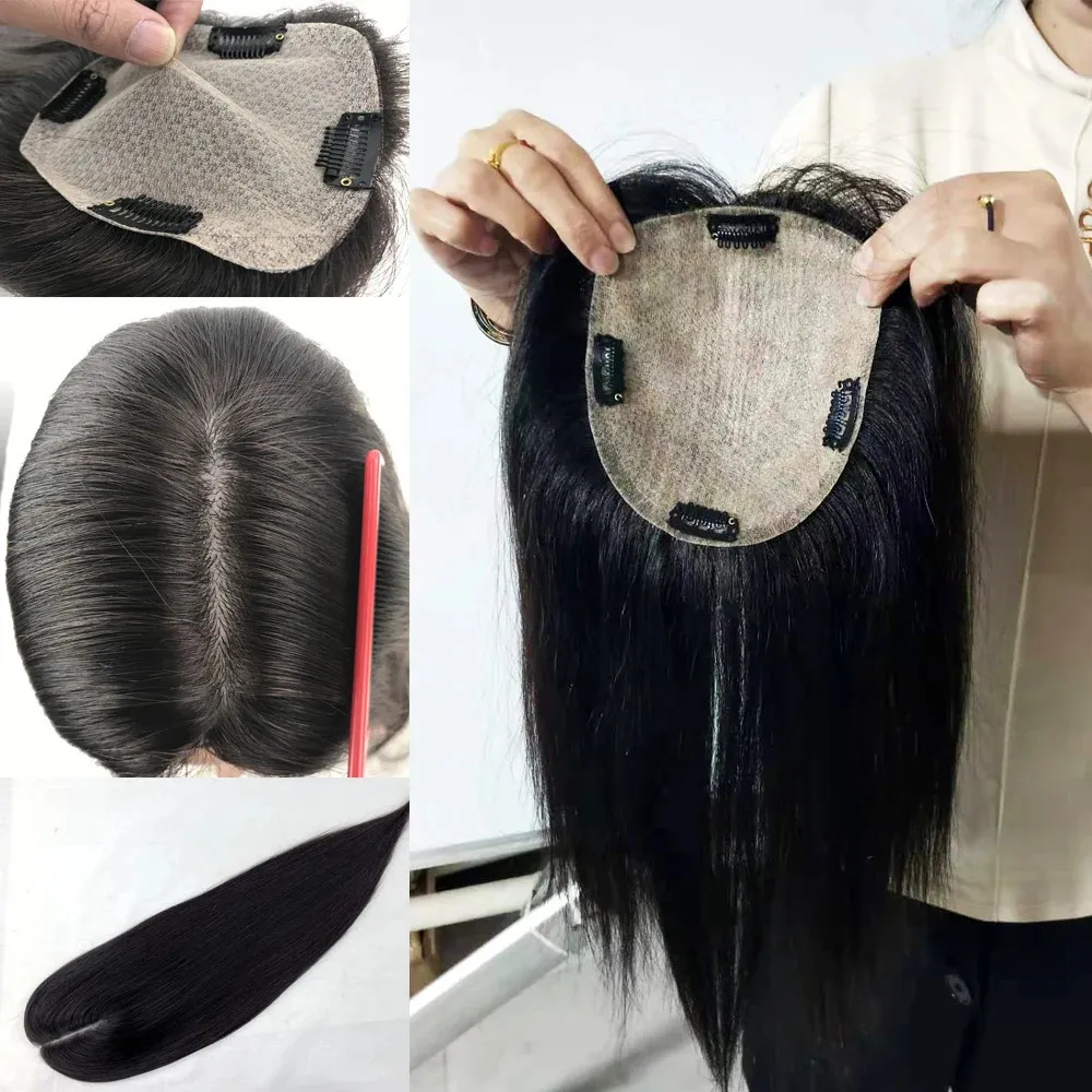 Lace Perücken Echthaar-Topper mit 4 Clips in Seidenoberseite, Hautbasis, reines europäisches Haar-Toupet für weiße Frauen, Haarteil 231215