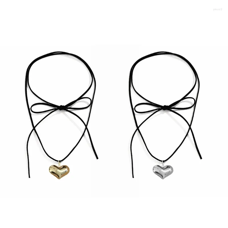 Colliers pendentif amour chaîne de clavicule tempérament simple collier de corde noire réglable