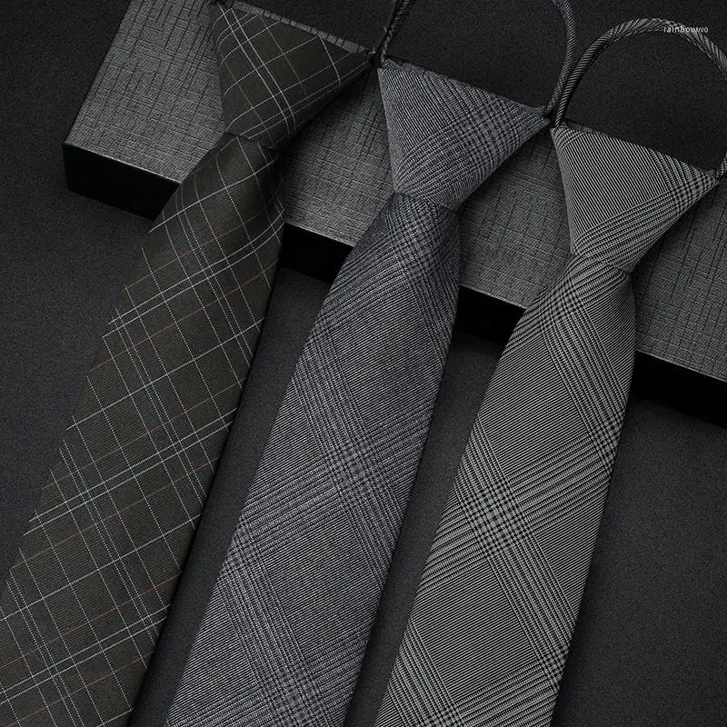 Bow Ties High Quality 2.75'' For Men Fashion Striped Plaid Zipper Formal Business Knot Free Necktie Gray Black Gift Box