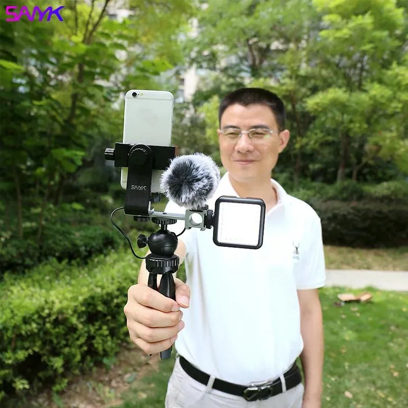 Supports SANYK Stabilisateur de téléphone portable Antishake Handheld Vlogging Kit Photographie Trépied avec microphone LED pour la prise de vue vidéo