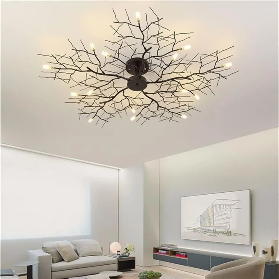 Plafonnier LED américain branche d'arbre nordique plafonniers en fer pour salon chambre lustres plafond décor luminaire298k