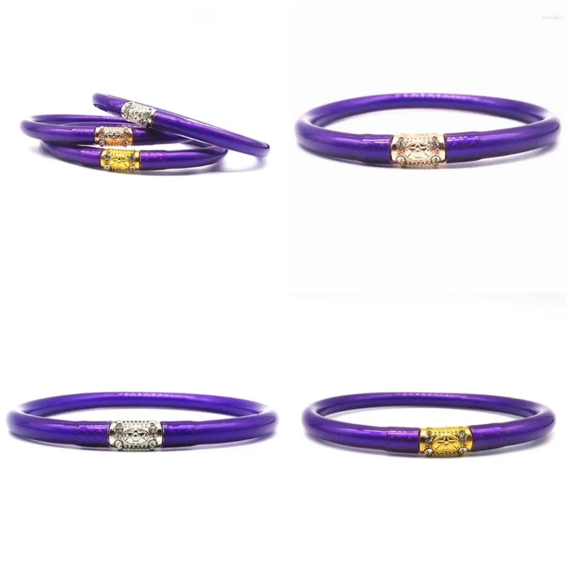 Bracciale rigido 3 pezzi/set braccialetto in silicone gelatina riempito con glitter viola per donne ragazze braccialetti impilabili set regalo di gioielli