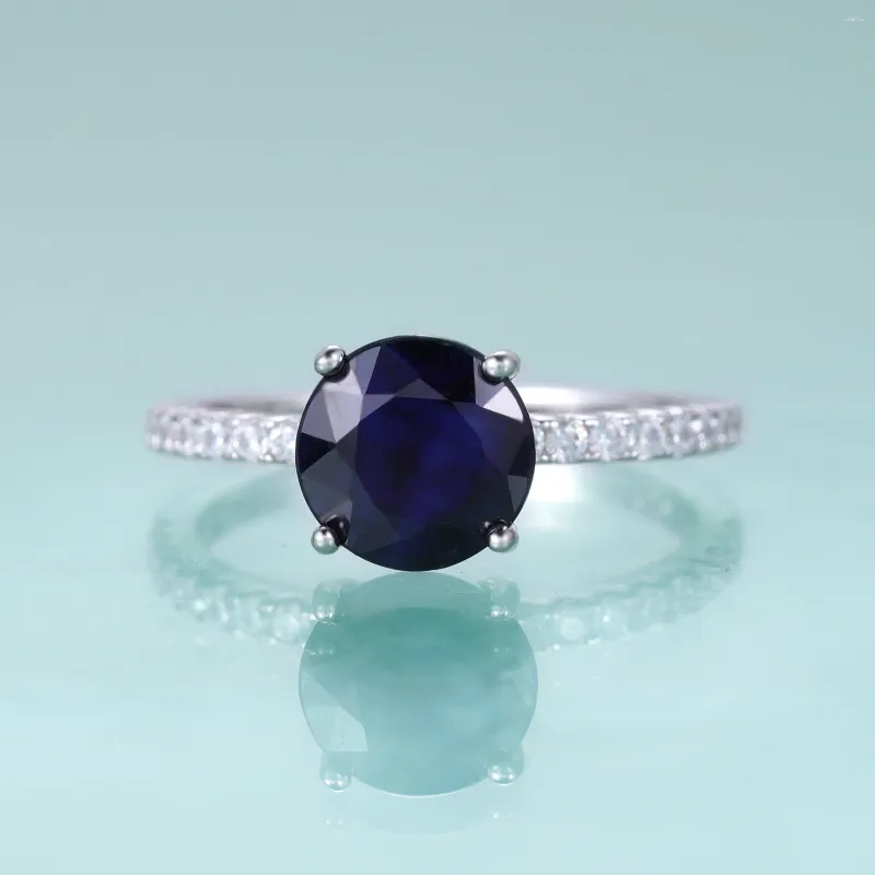 클러스터 반지 보석의 발레 9 월 Birthstone 빈티지 8mm 라운드 블루 사파이어 약혼 반지 925 스털링 실버 데운 약속