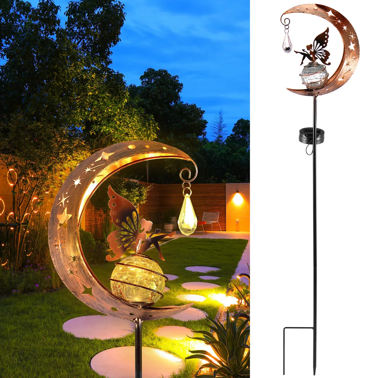 Gartendekorationen, Feenmond-Solarlicht für Outdoor-Ornament, IP55, wasserdichte Rasenlampe, Metall, Schmetterling, Hof, dekorativ, 231216