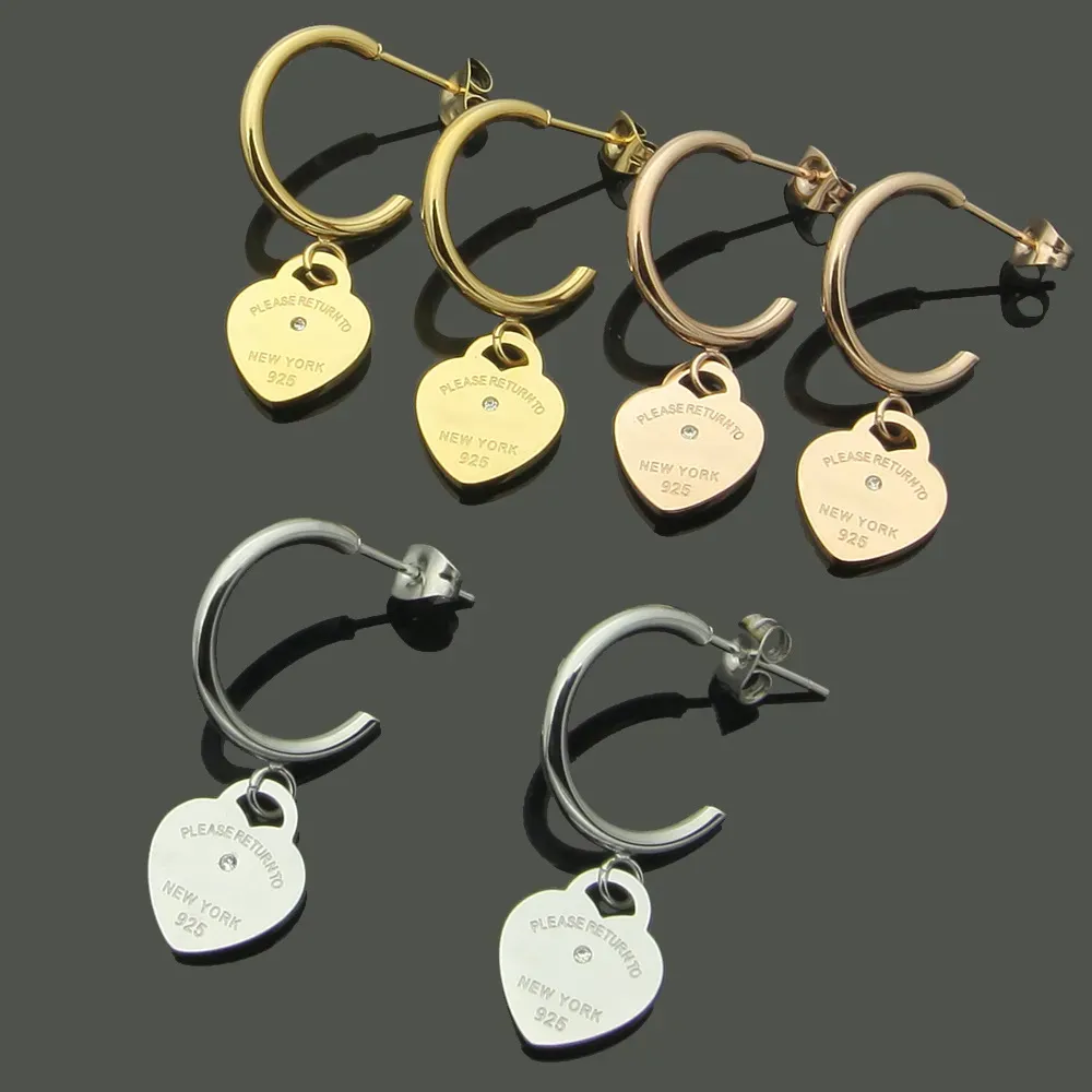 Luxus 2023 Designer-Marken-T-Herz-Ohrstecker aus 316L-Edelstahl, 18 Karat Gold, Silber, Rose, Damen-Buchstabe, Logo, Gravur, Liebe, Diamant-Ohrringe, Mädchen-Hochzeitsschmuck