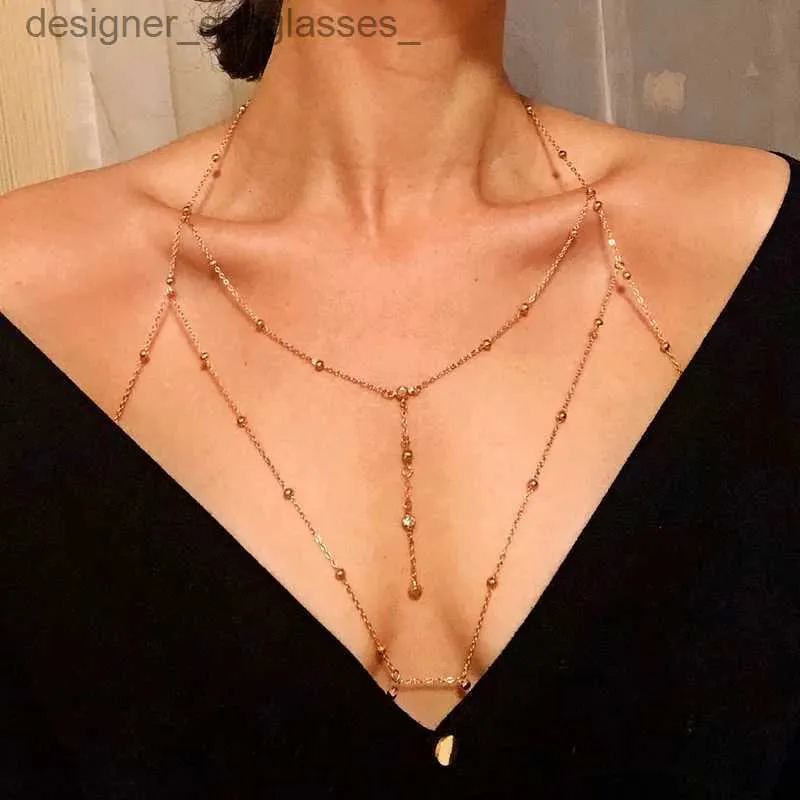 Autres accessoires de mode Chaîne de poitrine sexy Bikini Bo Chaîne Bijoux Collier de clavicule sexy Accessoires féminins Ins Tide ChainL231215