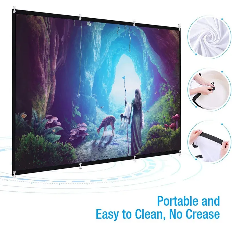 Projection Screens 607284120150Inch Simple Projector Curtain Home Set Display Screen Theater Office 16 9 HD For Bedroom Accessories 231215
