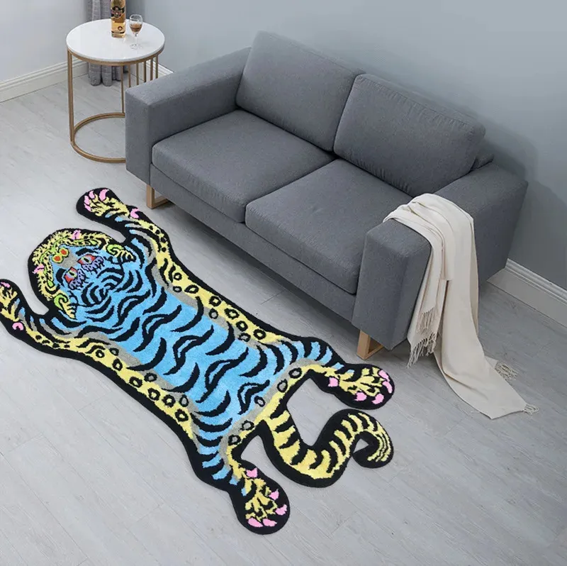 Carpet Home Decor Tibetan Tiger Rug Handmade Tufted Tiger Shape Carpet Floor Mat Non-slip Absorbent Bathroom Mat Living Room Area Rugs 231215