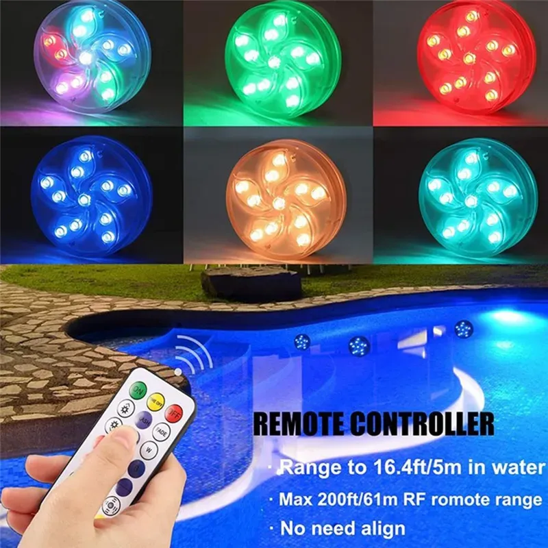 Luces sumergibles IP68 Lámpara LED impermeable para piscina Control remoto con ventosa Ducha magnética Luz para bañera Acuario Estanque Natación LL